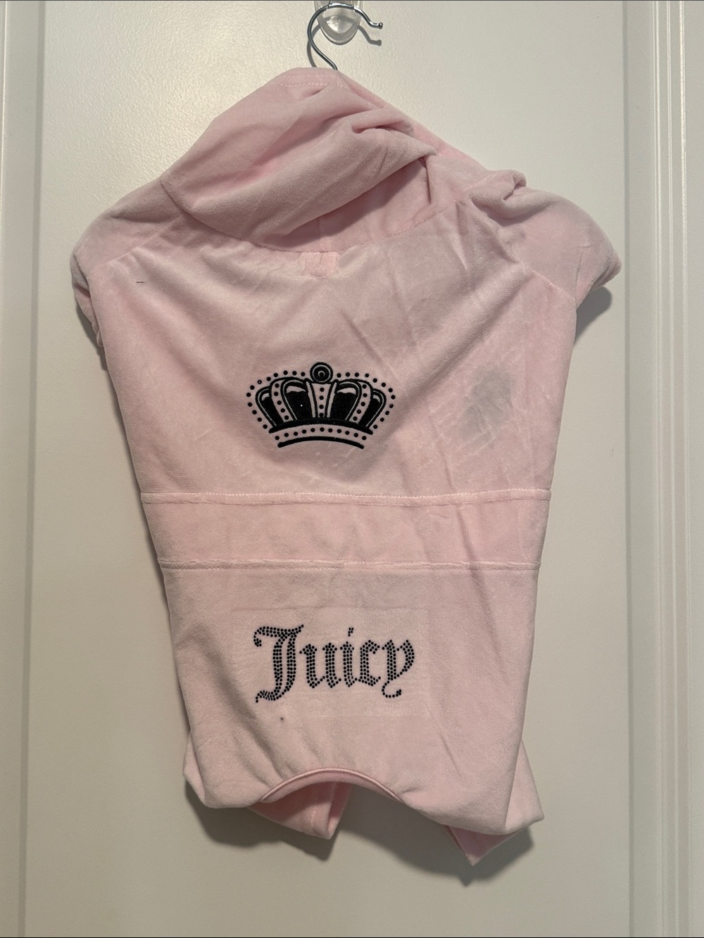 Juicy Couture Pink Velour Dog Hoodie with Crown and Juicy Logo